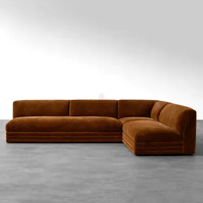Brown L-shaped Velvet Modular Sofa — 3-Seater Corner Section