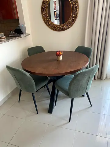 Round Dining Table + 4 Fabric Chairs