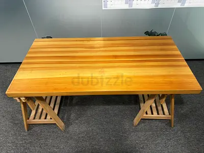 Solid Wood Trestle Desk with Built-in Shelves (150x75cm)