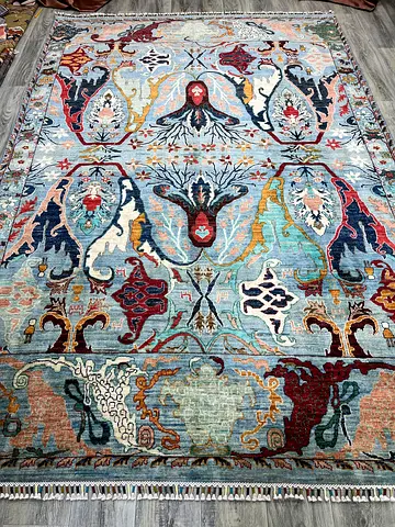 2x3 meter Handmade afghan wool carpet | Sky Blue Afghan handmade carpet
