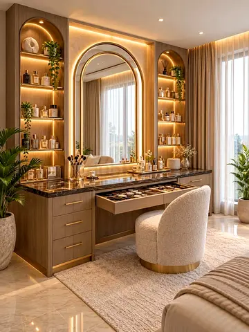 Wooden Vanity Dressing Table with Backlit Mirror and Drawers