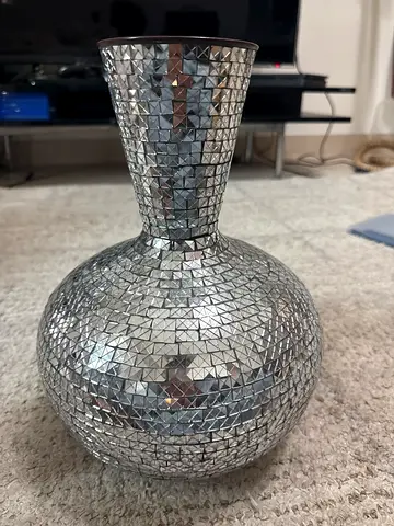 Silver Mosaic Decorative Vase — Mirror Glass Accent Piece