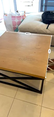Solid Wood Coffee Table with Metal Frame - 99 x 69 cm