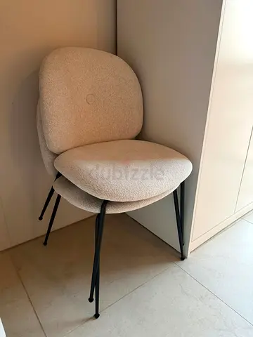 Set of 2 Pan Home Dining Chairs, Off-white Bouclé with Black Metal Legs