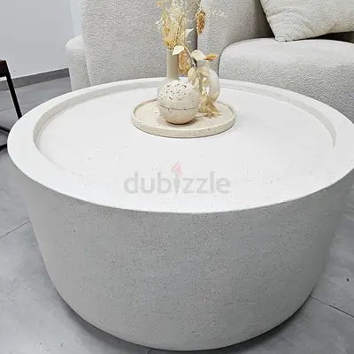 New modern Round Minimalist White Concrete Coffee Table - Solid Low Table