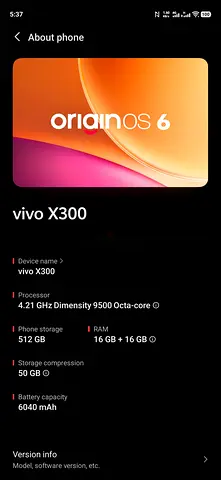 Vivo X300 - 512GB, 16GB+16GB RAM, 6040mAh ZERO SCRATCH TDRA.(Only Mobile&Cover Available.
