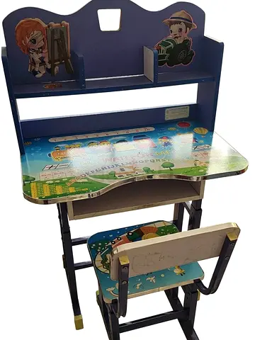 Kids Study Desk and Chair Set - Adjustable, Cartoon Design