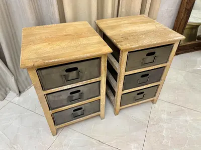 Set of 2 Industrial Style Bedside Tables with Metal Bins