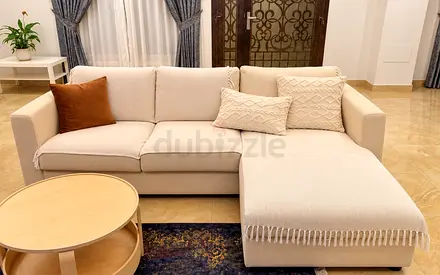 Beige L-shaped 3-seater Sofa with Chaise - Good Condition