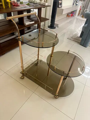 Set of 3 Nesting Glass & Gold Side Trolley - Tea & Bar Trolley