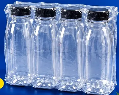 Pack of 6 Clear Plastic Sports Water Bottles with Black Caps - New