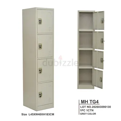 4-Door Steel Locker Cabinet - Grey, L45 x W40 x H183 cm