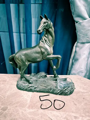 Decorative Brass-Look Horse Figurine with Candle Holder