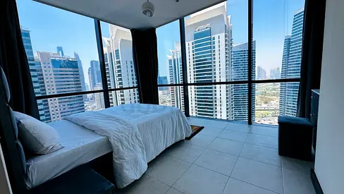 Furnished Full glass Master Room/near metro/higher floor/Lake n emirates Hills view/cluster V,JLT