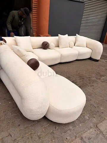 Large Curved Modular Bouclé Sofa - Cream, 5-Seater