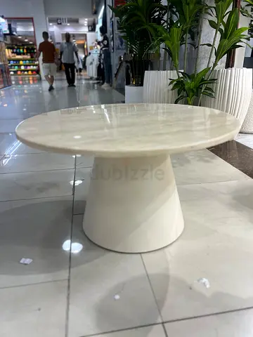 Round Marble Top Coffee Table with Cone Base - White