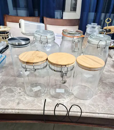 Set of Glass Storage Jars with Airtight Bamboo Lids (Various Sizes)