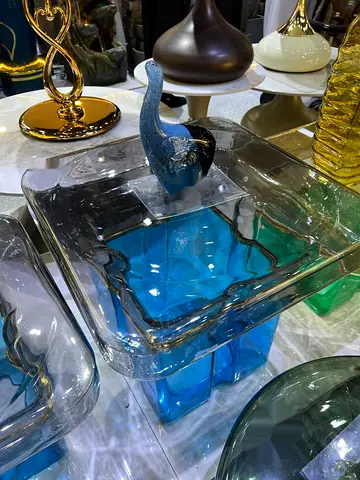 Blue Glass Side Table, 48 x 48 x 35 cm