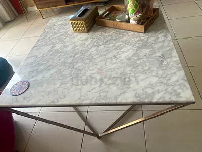 Marble Top Coffee Table with Metal Frame - Modern Square Design