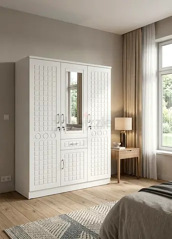 White 3-Door Wardrobe with Mirror