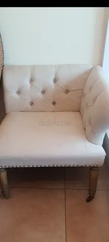 Beige Tufted Accent Armchair with Wooden Legs