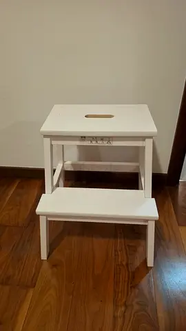 White Wooden Step Stool / Small Side Stool - Good Condition