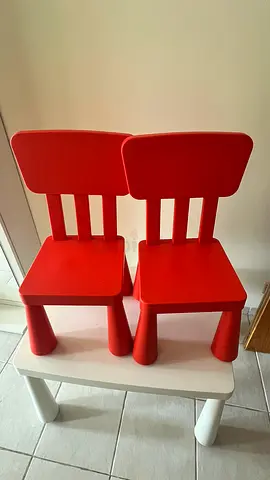 Set of 2 Red Kids Chairs and Table - Small Plastic Chairs and Table set for Toddlers