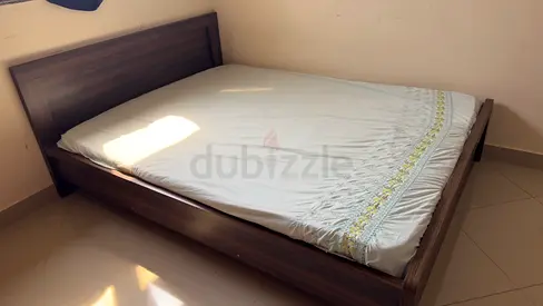 Wooden Double Bed Frame with Headboard - Excellent Condition with mattress