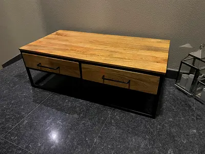 Wood and Metal Coffee Table with Two Drawers - Good Condition