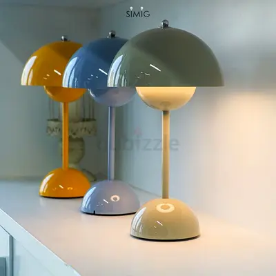 Set of 3 Retro Mushroom Table Lamps - Pastel Yellow, Blue, Beige
