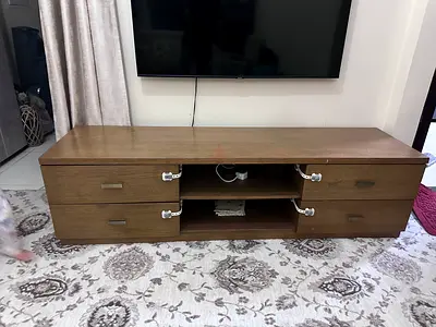 Wooden TV Unit with Drawers - Brown, Good Condition - 4 drawers