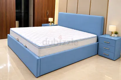 New Light Blue Upholstered King Size Bed with Storage Base luxury king bed frame