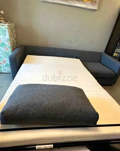 Gray L-shaped Sofa Bed with Pull-out Mattress - Good Condition vimle