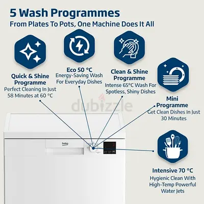Beko 13-Place Compact Dishwasher - White, LED Display