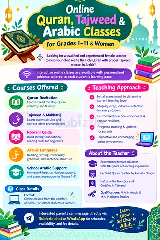 Online Quran, Tajweed & Arabic Classes for Grades 1–11 & Women