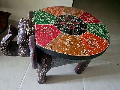 Hand-painted Wooden Elephant Side Table / Stool