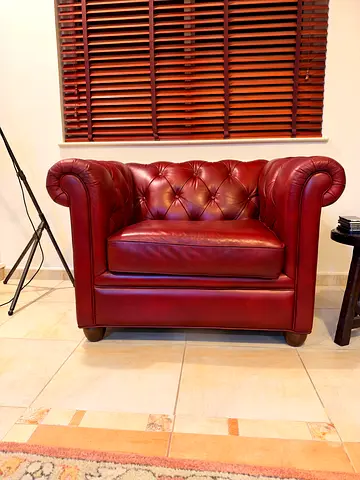 Genuine Leather Chesterfield Armchair - Deep Red/Burgundy 3 +1 +1. (Pottery barn)