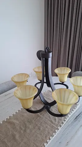 6-light bronze chandelier with frosted glass shades