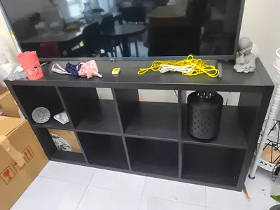IKEA Kallax-style 8-cube black shelving unit - good condition