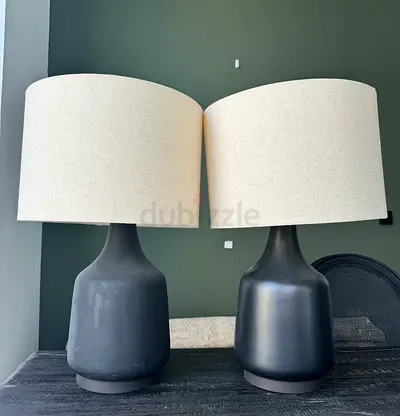 Pair of Black Ceramic Table Lamps with Cream Shades - bought from West Elm