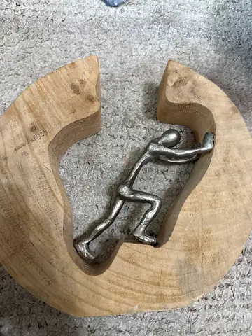 Wood and Metal Abstract Figure Sculpture — Small Decorative Piece