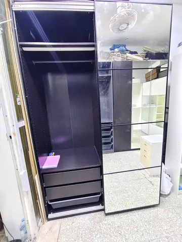 Black mirrored sliding wardrobe with drawers - good condition