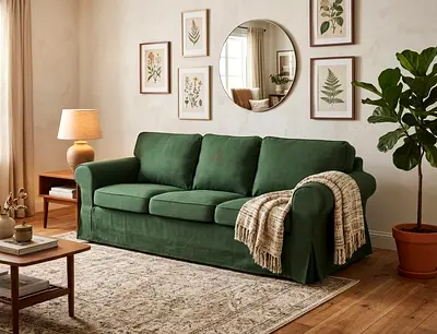 (MEGA SALE, 85% OFF FOR AED 449 ONLY) IKEA Elegant Emerald Green 3-Seater Sofa