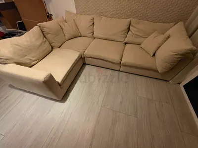 Beige L-shaped 4-seater Sofa with Removable Cushions