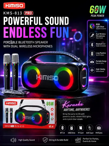 Kimiso KMS-813 Pro 60W Portable Bluetooth Karaoke Speaker with Dual Mics (Brand new Condition)