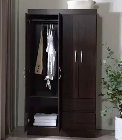 Dark Brown 3-Door Wardrobe with Drawers and Hanging Rail
