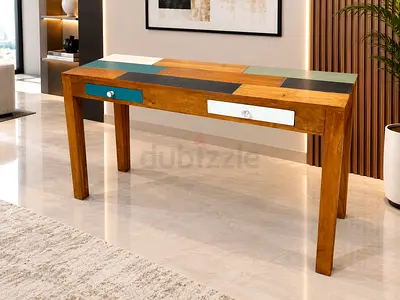 Marina Wood Console Table with Color Block Drawers - Slim Hallway Table