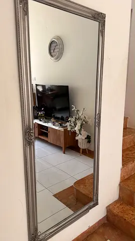 Large decorative full-length wall mirror with silver ornate frame مراية كبيرة