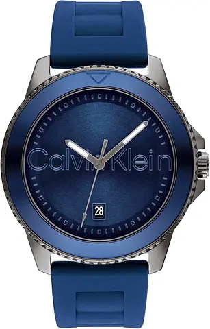 Calvin Klein men's blue silicone strap wristwatch - date display