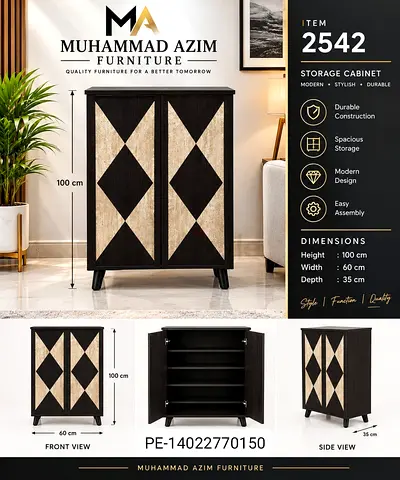 Muhammad Azim Storage Cabinet - 2-door Modern Wooden Cabinet (100cm Height)